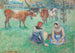 Wieśniaczki siedzące z krowami - Camille Pissarro — widok dzieła