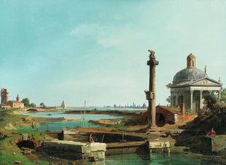 Un verrou, une colonne et une église au bord d'une laguny - Canaletto — widok dzieła