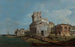 Kaprys wenecki z owalnym kościołem blisko laguny - Canaletto — widok dzieła