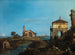 Wyspa na lagunie z drzwiami i kościołem - Canaletto — widok dzieła