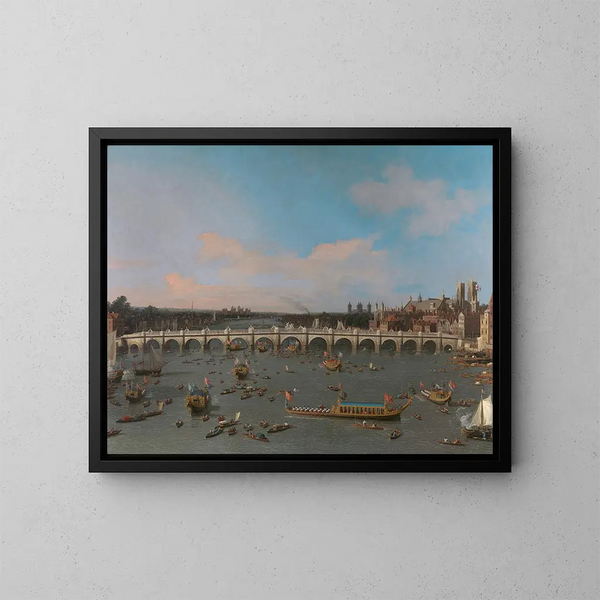 Most Westminster z procesją burmistrzów na Tamizie - Canaletto — oprawiony obraz na ścianie