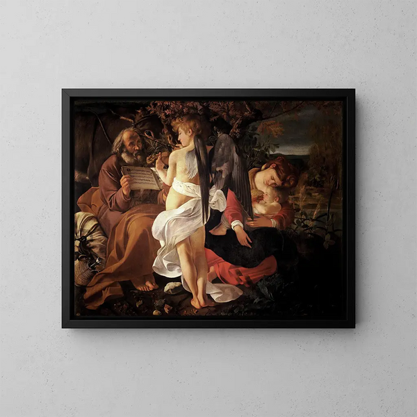 Wypoczynek podczas ucieczki do Egiptu - Caravaggio — oprawiony obraz na ścianie