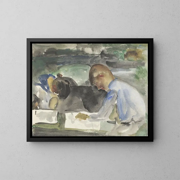 Dwóch dzieci rysujących - Carel Adolph Lion Cachet — oprawiony obraz na ścianie