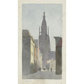 Carel Jacobus Behr - Straatgezicht met doorkijk op de Grote Kerk te Breda.webp