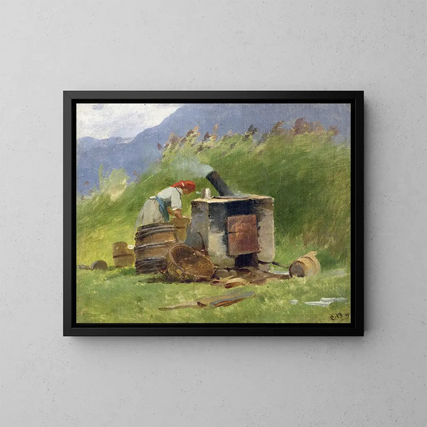 Lavoir en plein air - Carl Bolze — oprawiony obraz na ścianie