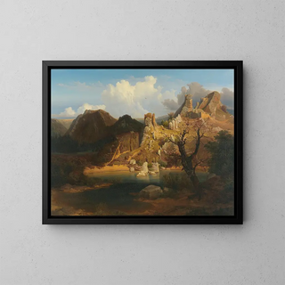Carl Dahl - Landscape with rugged cliffs and mountain lake.webp