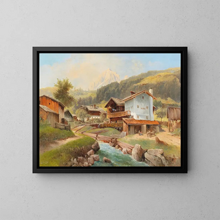 Carl Franz Emanuel Haunold - Mountain Village by a Stream.webp