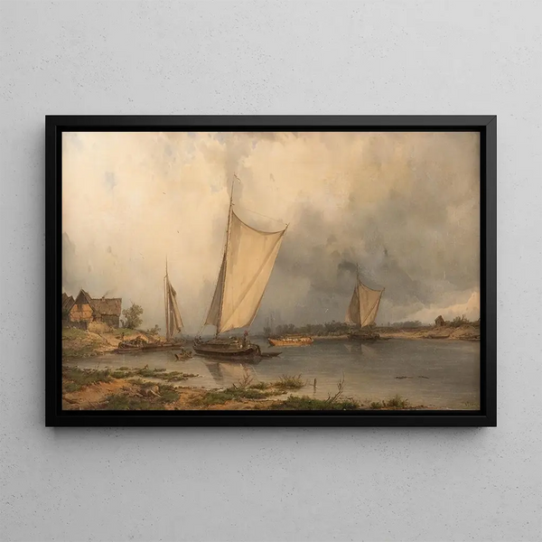 Carl Julius von Leypold - Barges by the banks of river Elbe.webp