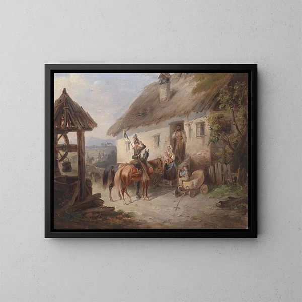 Ułanów austriackich przed farmą - Carl Martin Ebersberg — oprawiony obraz na ścianie