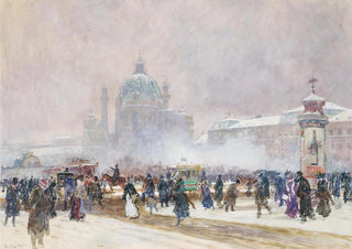 Carl Mller - Saint Charles s Church in Vienna at snow flurry.webp