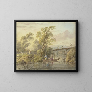 Carl Philipp Schallhas - Landschaft mit einem Bach ber den eine hlzerne Brcke fhrt.webp