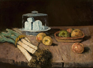 Carl Schuch - Still life with leeks apples and cheese.webp