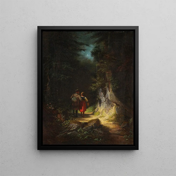 Myśliwy z dziewczyną Miłość myśliwego - Carl Spitzweg — oprawiony obraz na ścianie