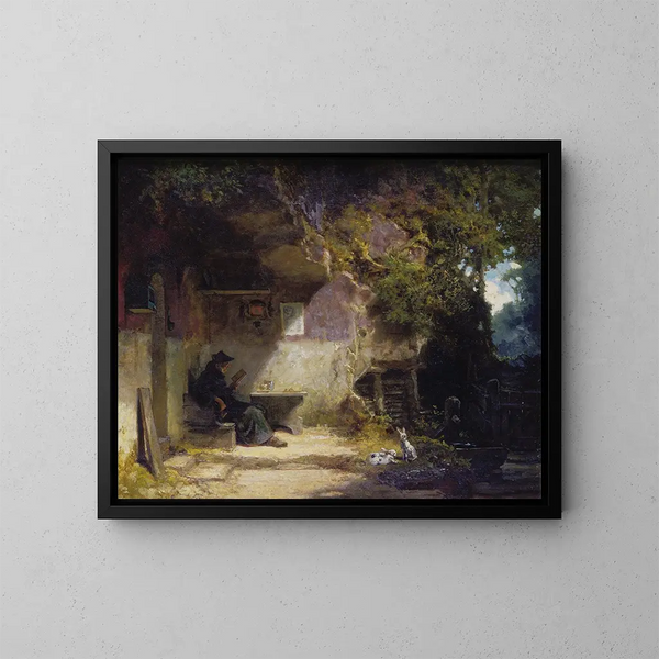 Le ermite devant sa retraite - Carl Spitzweg — oprawiony obraz na ścianie