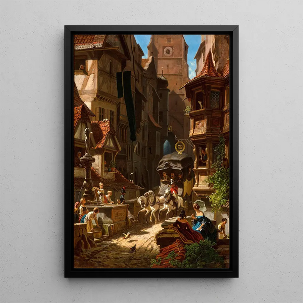 L'arrivée de la diligence - Carl Spitzweg — oprawiony obraz na ścianie