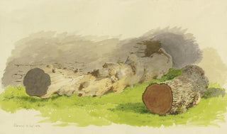 Carl Theodor Reiffenstein - Abgesgte Baumstmme vor einer Mauer in Oberwesel September 13 1858.webp