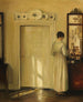 wnętrza z kobietą parzącą herbatę - Carl Vilhelm Holsøe — widok dzieła