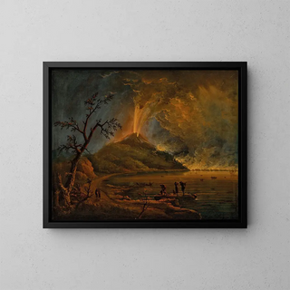 Wulkan w erupcji w nocy, prawdopodobnie Etna - Carlo Bonavia — oprawiony obraz na ścianie