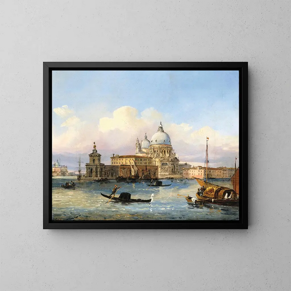 Wenecja, wejście do Wielkiego Kanału z Santa Maria della Salute i Punta della Dogana - Carlo Grubacs — oprawiony obraz na ścianie