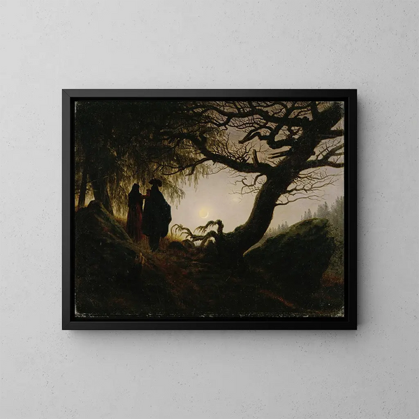 Mężczyzna i kobieta patrzący na księżyc - Caspar David Friedrich — oprawiony obraz na ścianie