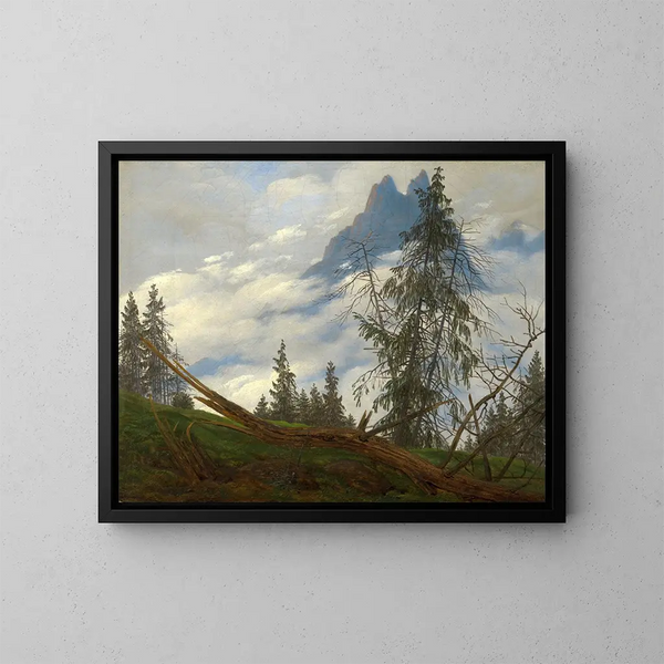 Szczyt góry z unoszącymi się chmurami - Caspar David Friedrich — oprawiony obraz na ścianie