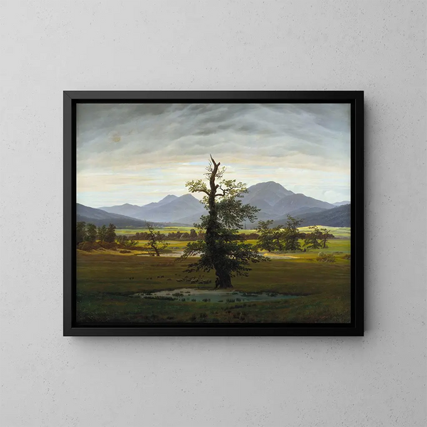 pejzażu wioski o porannej świetle, L. samotne drzewo - Caspar David Friedrich — oprawiony obraz na ścianie