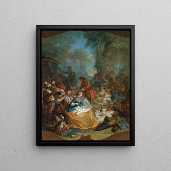 Zatrzymanie polowania - Charles André van Loo — oprawiony obraz na ścianie