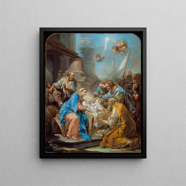 Uczczenie Trzech Króli - Charles André van Loo — oprawiony obraz na ścianie