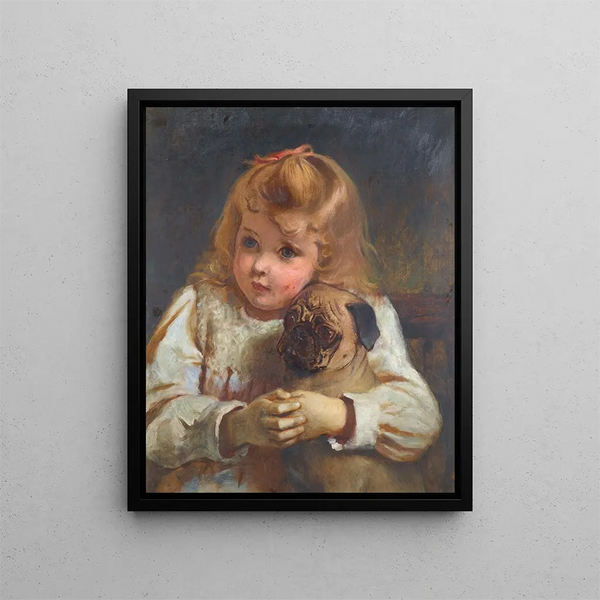 Zaniepokojona dziewczyna z mopsiem - Charles Burton Barber — oprawiony obraz na ścianie