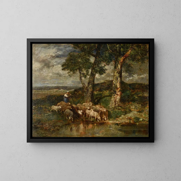 Moutons au labreuvoir - Charles Émile Jacque — oprawiony obraz na ścianie