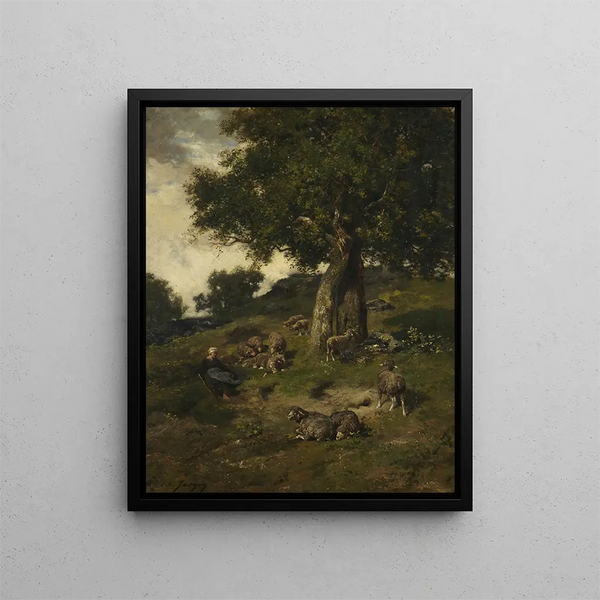 Bergère et moutons - Charles Émile Jacque — oprawiony obraz na ścianie