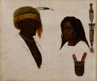 Charles Ferdinand Wimar - Studies of Two Native Americans Knife and Beaded Scabbard Decorated Pouch.webp