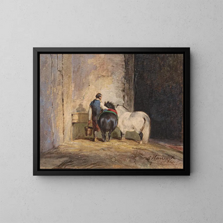 Charles Hancock - Two Shetland Ponies With a Groom.webp