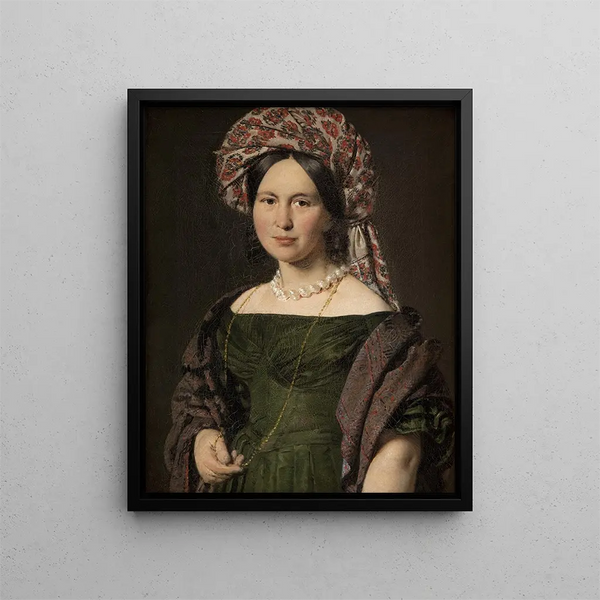 Cathrine Jensen née Lorenzen, żona artysty nosząca turban - Christian Albrecht Jensen — oprawiony obraz na ścianie