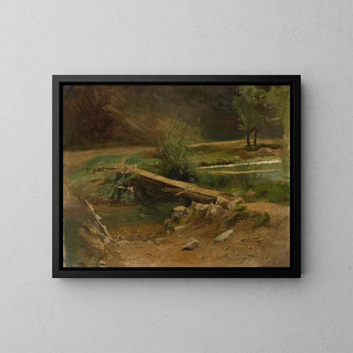 Christian Friedrich Gille - Bridge over a stream.webp