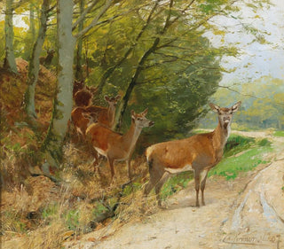 Christian Krner - Pack of Red Deer Crossing a Track.webp