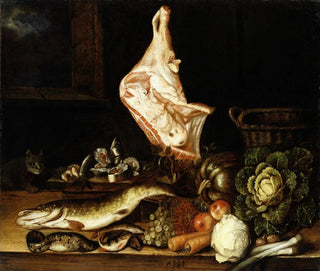 Christian von Thum - Still Life with a Joint of Veal Greens and Fish.webp