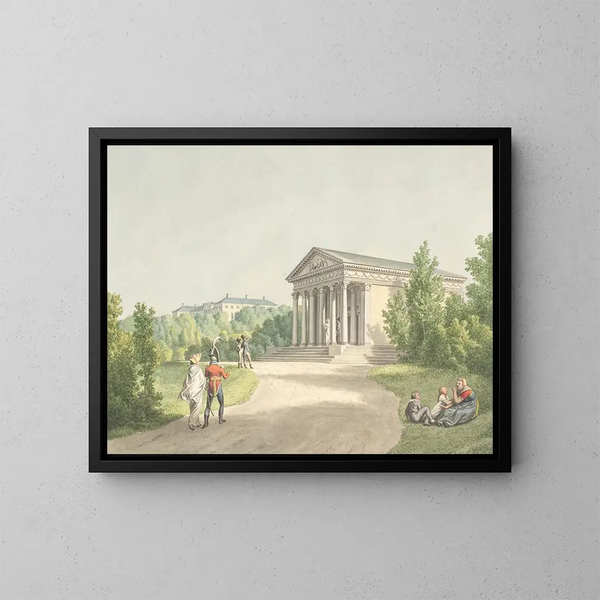 Perspektywa ogrodu Frederiksberg w pobliżu zamku i świątyni Apollona - Christoffer Wilhelm Eckersberg — oprawiony obraz na ścianie