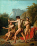 Trzech spartanskich chłopców ćwiczących strzelanie z łuku - Christoffer Wilhelm Eckersberg — widok dzieła