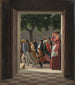 Widok przez drzwi na postacie w biegu - Christoffer Wilhelm Eckersberg — widok dzieła
