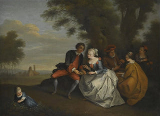 Circle Of Bonaventure De Bar - An Elegant Company Seated Outdoors With A Couple Looking At A Birds Nest.webp