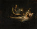 Scena wewnętrzna z Świętą Rodziną przy stole - Krąg Jean-Honoré Fragonard — widok dzieła