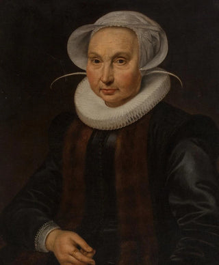 Circle of Cornelis Pietersz van der Voort - Portrait of Anna Jacobsdr Blaeu wife of Cornelis Pietersz Hooft.webp
