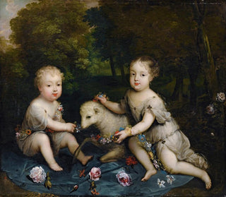 Circle of Henri Gascar - Portrait of Two Children With a Lamb.webp