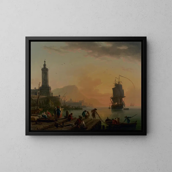 Spokój w porcie śródziemnomorskim - Claude-Joseph Vernet — oprawiony obraz na ścianie