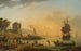 Duży widok wybrzeża z budynkami, statkami i postaciami - Claude-Joseph Vernet — widok dzieła