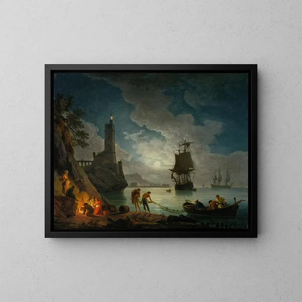 Port na światło księżyca - Claude-Joseph Vernet — oprawiony obraz na ścianie