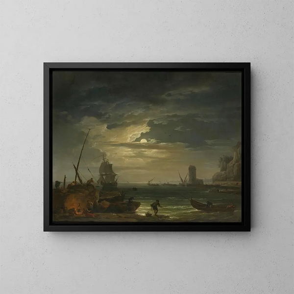 Jedna z morskich zatoczek w świetle księżyca - Claude-Joseph Vernet — oprawiony obraz na ścianie