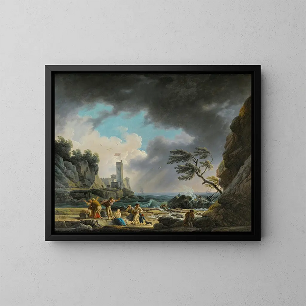 Burza w pobliżu skalistego wybrzeża - Claude-Joseph Vernet — oprawiony obraz na ścianie