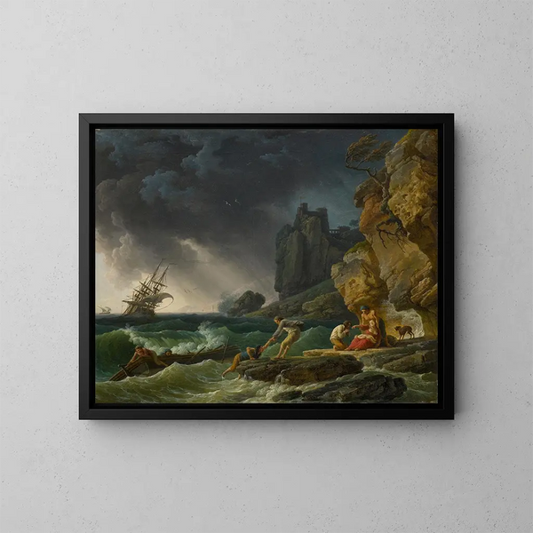 Burzowe morze z rozbitkami - Claude-Joseph Vernet — oprawiony obraz na ścianie